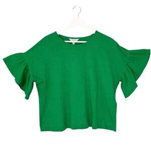 LK Bennett TJ Gwyneth Fern Green Linen Cotton Blend Frill Sleeves Top Large